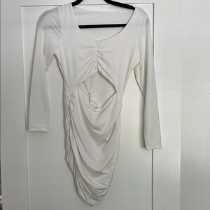 Amazon White Asymmetrical Ruched Long Sleeve Dress